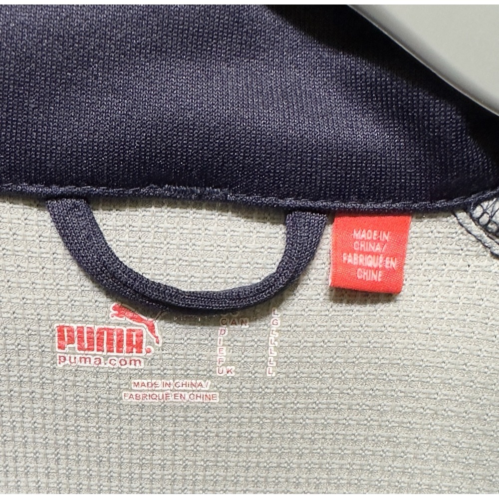PUMA Mens Track Jacket L Long Sleeve Full Zip Navy Blue white stripe LARGE VTG - Picture 2 of 10